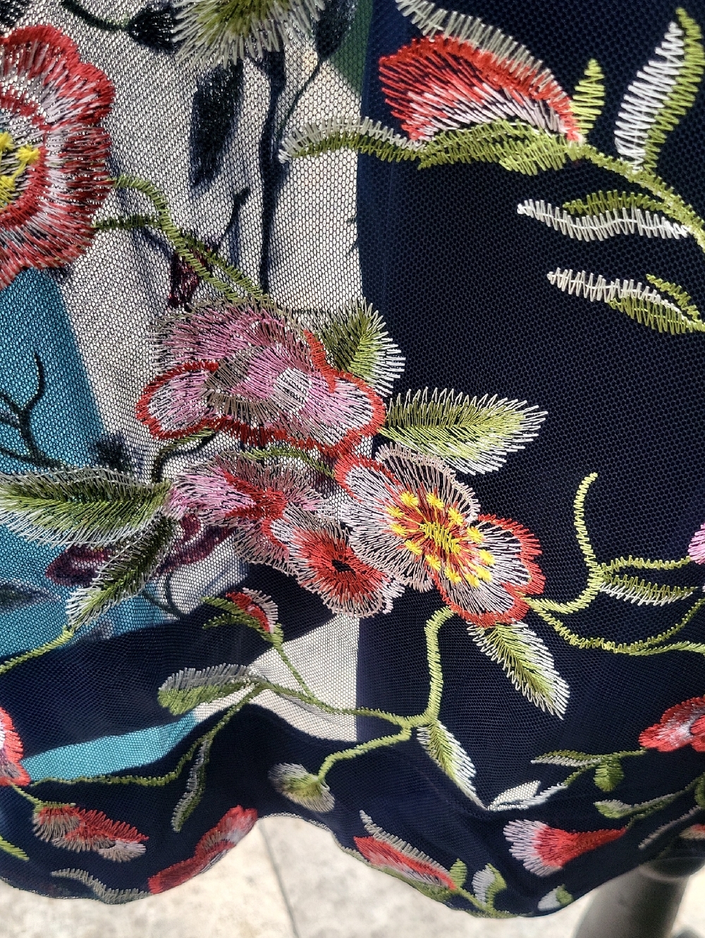Floral Embroidered Navy and Pink Boho Sleeveless Dress XL - Picture 8 of 16
